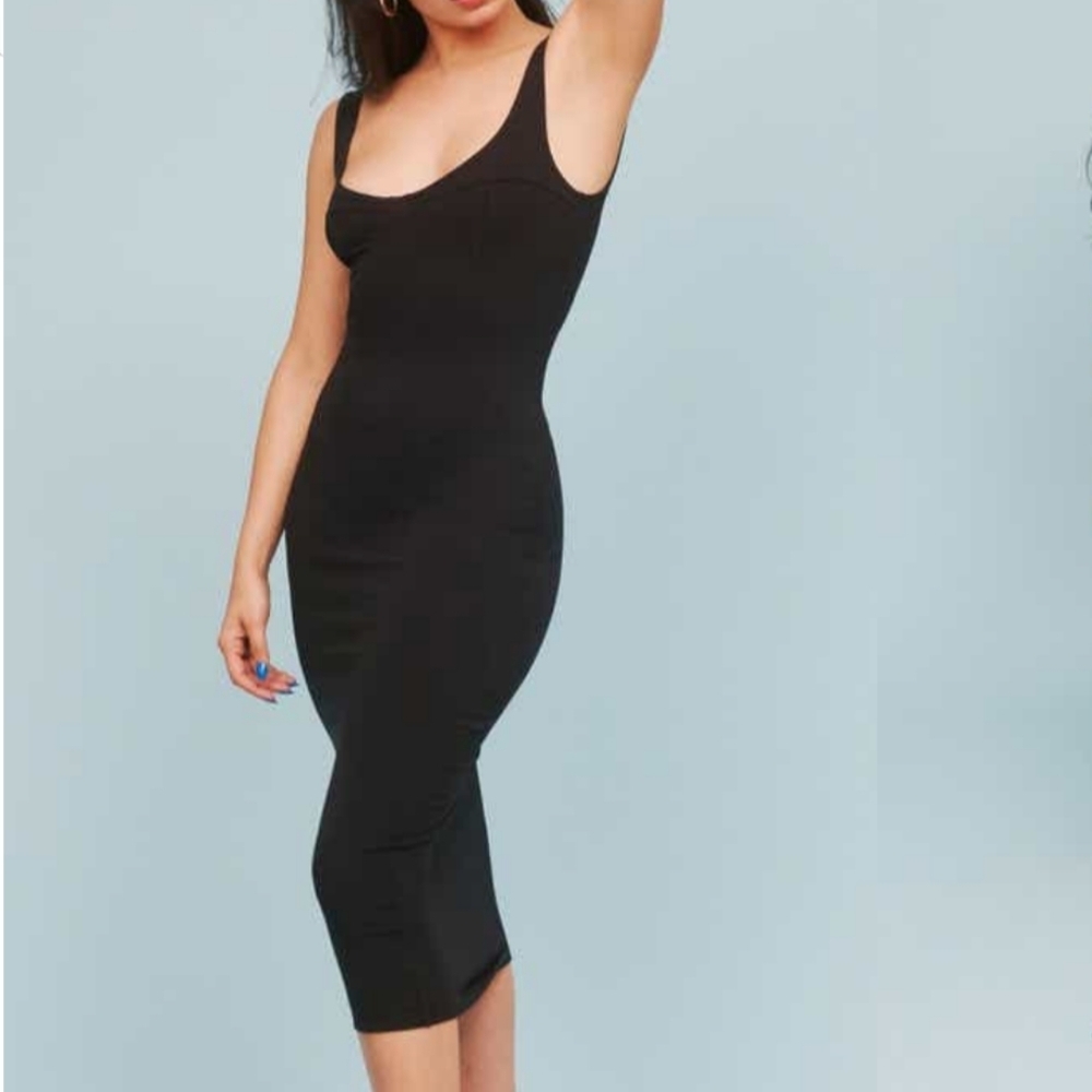 Reformation Dress Braun Bodycon Fitted Scoop Neck Sleeveless Midi Black L NWT - Picture 6 of 13